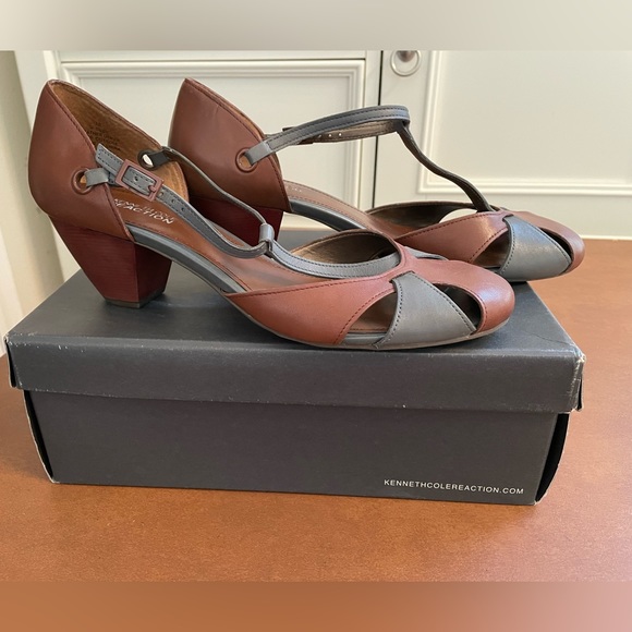 Kenneth Cole Reaction U Cube t-strap shoe size 10- grey and brown leather- NWT - Picture 3 of 9